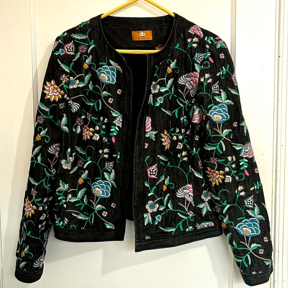 Dana Buchman Black Denim Floral Embroidery Shirt Jacket -16 - Picture 1 of 8